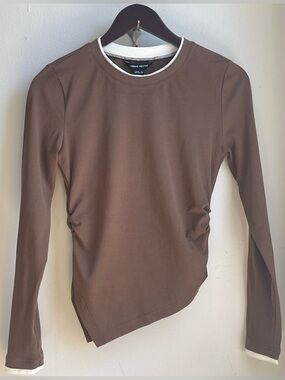Brown Long-Sleeve Asymmetric Top Size L